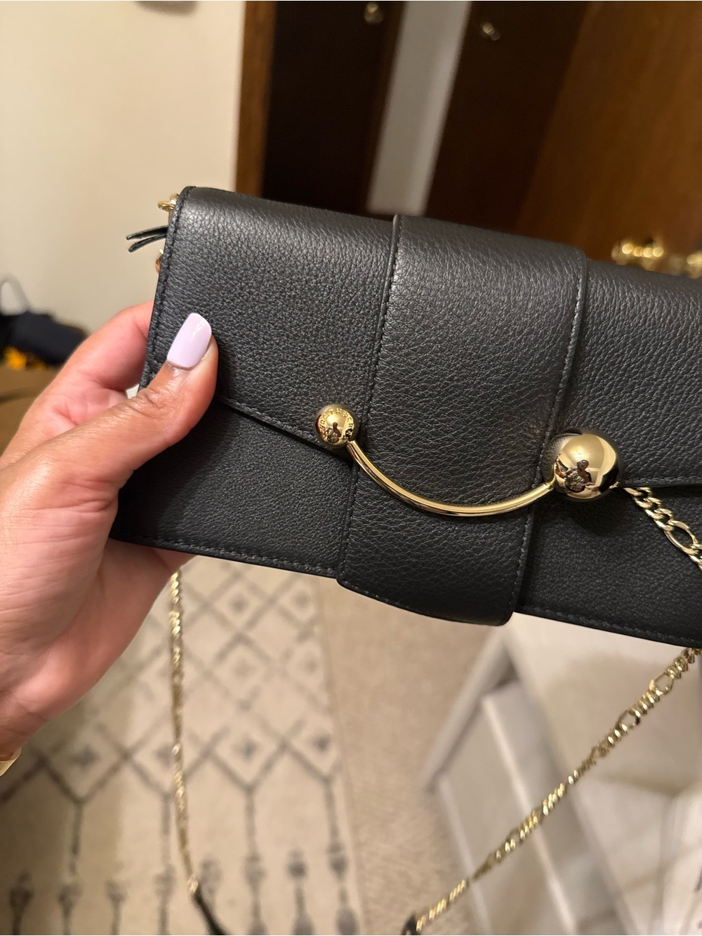 Strathberry Black Leather Wallet on Chain with Gold Arc Hardware - Picture 12 of 13